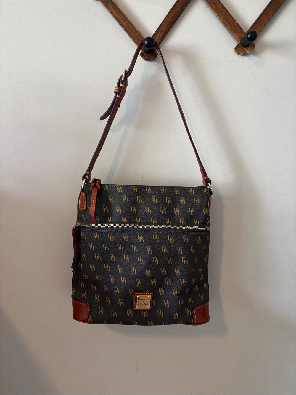Dooney & Bourke Brown and Black Monogram Crossbody Messenger